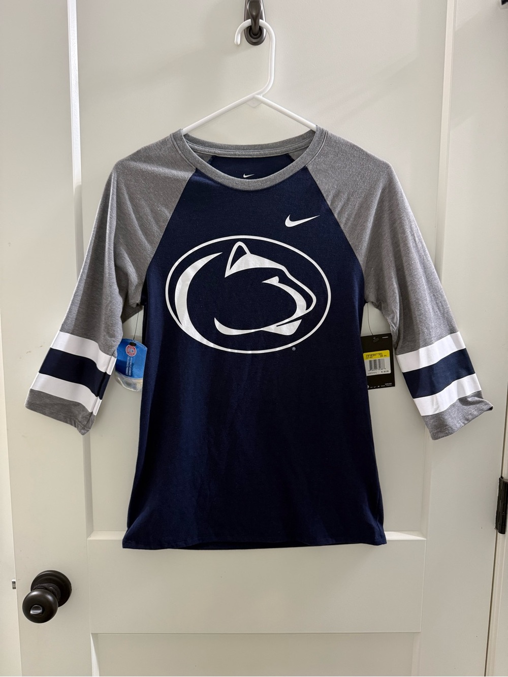 Nike Navy & Gray Penn State Raglan Tee - Size Small NWT